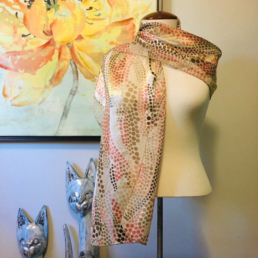 Korean Silk Feel Polka Dot Scarf Blue White OS